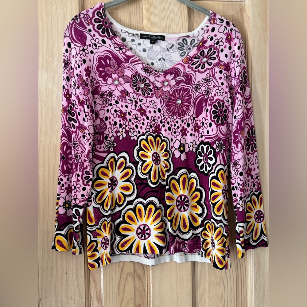 Pierri New York Vibrant Floral Long Sleeve Top
